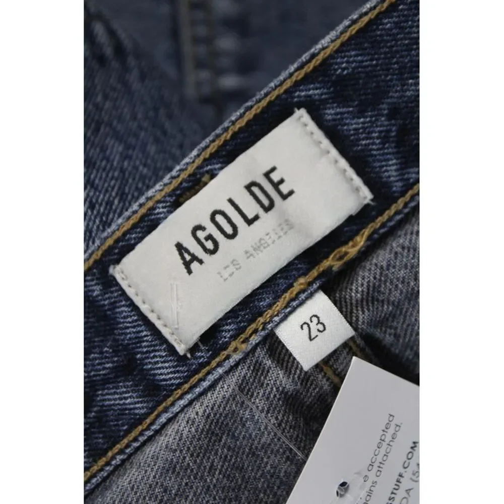 Agolde Womens Blue High Rise Straight Jeans Button Fly Size 23